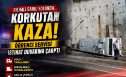 ÖĞRENCİ SERVİSİ İSTİNAT DUVARINA ÇARPTI