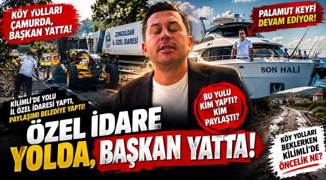 KİLİMLİ’DE YOLLAR TARTIŞILIRKEN BAŞKAN PALAMUT PEŞİNDE!